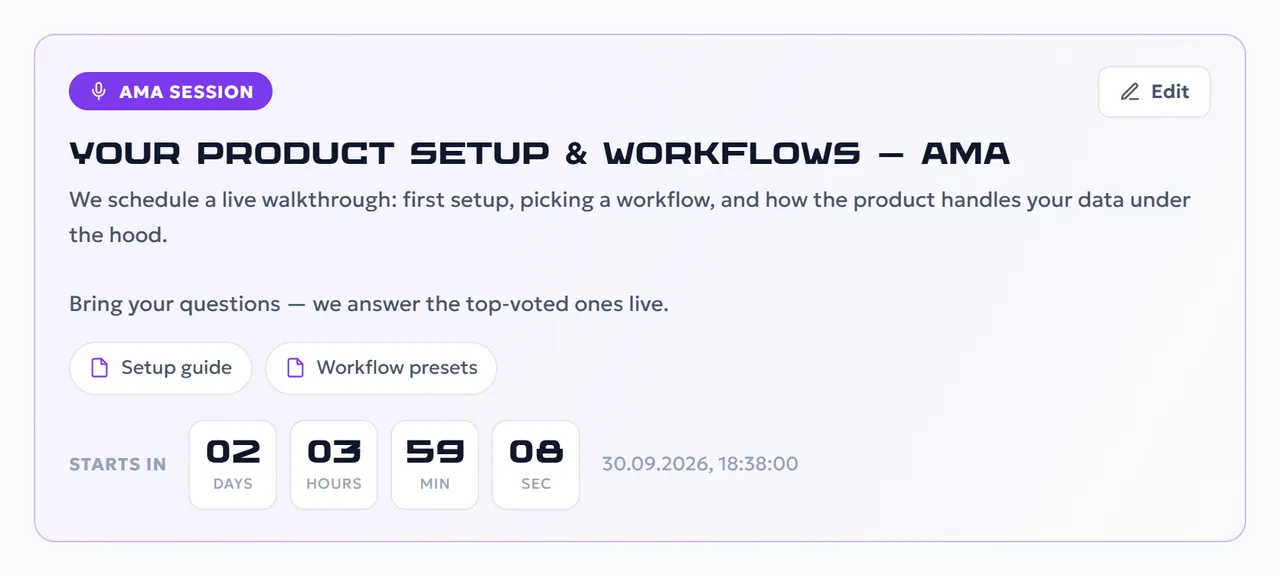 Live AMA session announced in the project feed