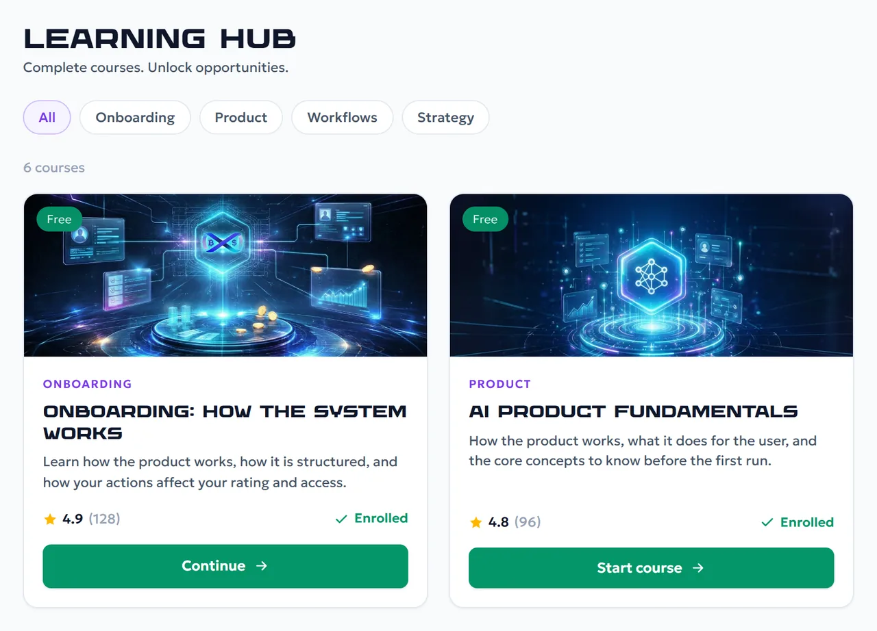 Learning hub inside the Eternex platform