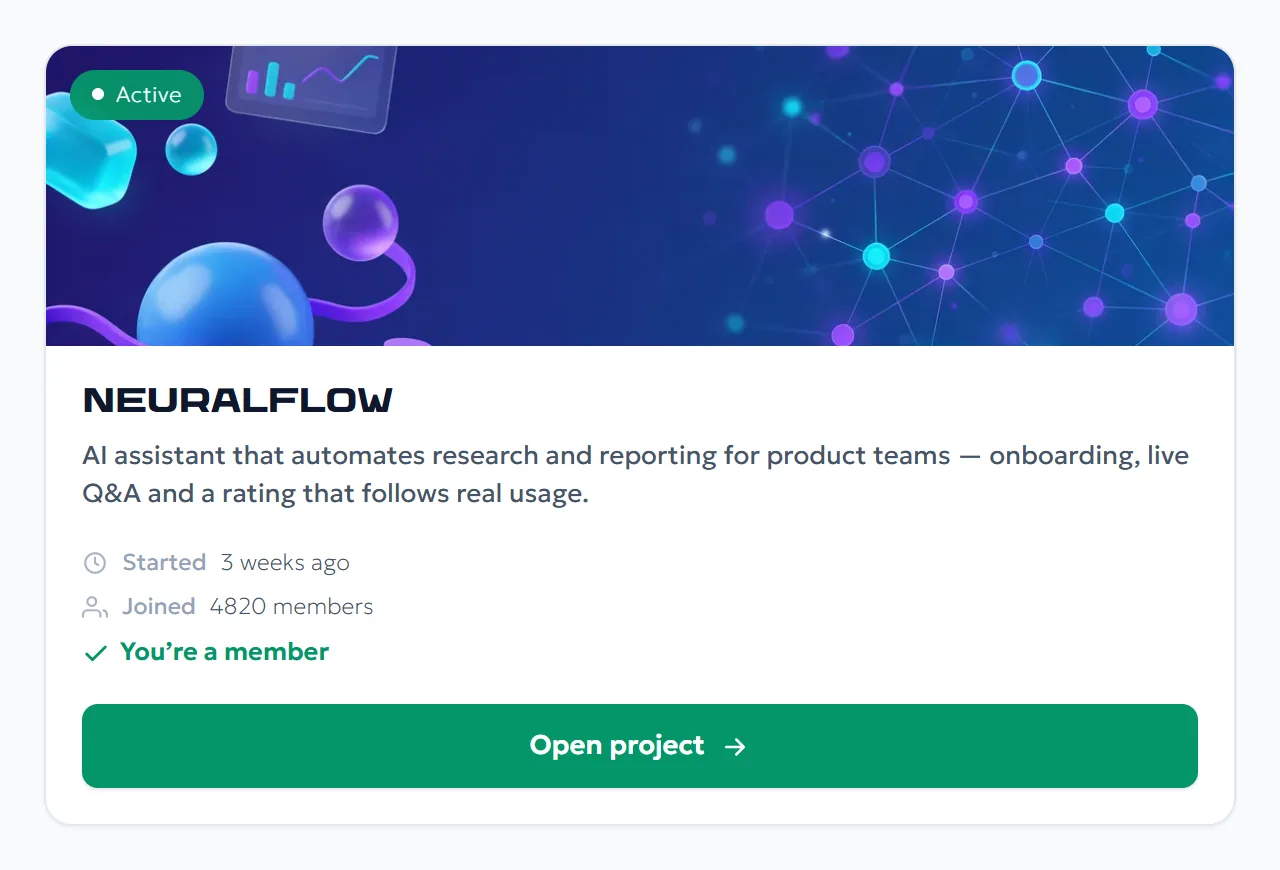 Project card in the platform catalog